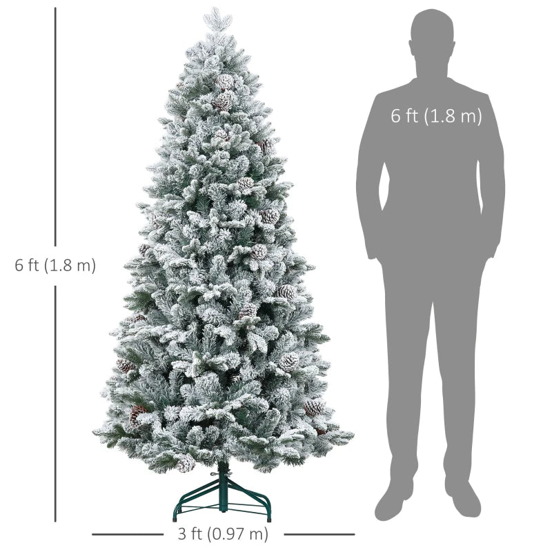 6ft 1489-Tip Lush Natural Look Snow Flocked Artificial Christmas Holiday Fake Xmas Tree, Green