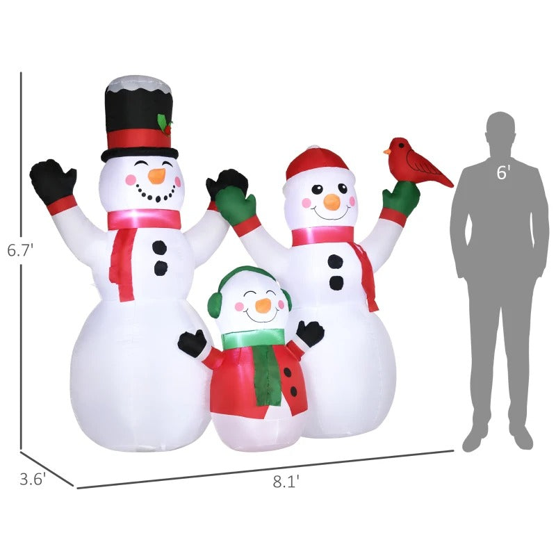 6.5ft Inflatable Holiday Christmas Outdoor Decoration, Light, Snowman Family, Red Cardinal