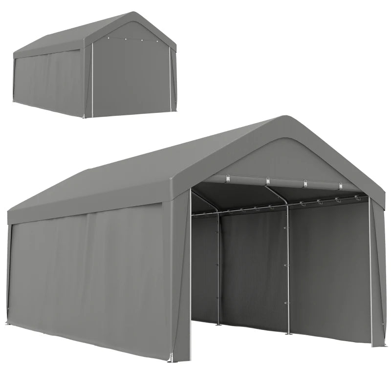 20' x 10' Heavy Duty Carport Shelter w Walls for Truck Bike RV Boat Garage Outdoor Storage, Lt Grey