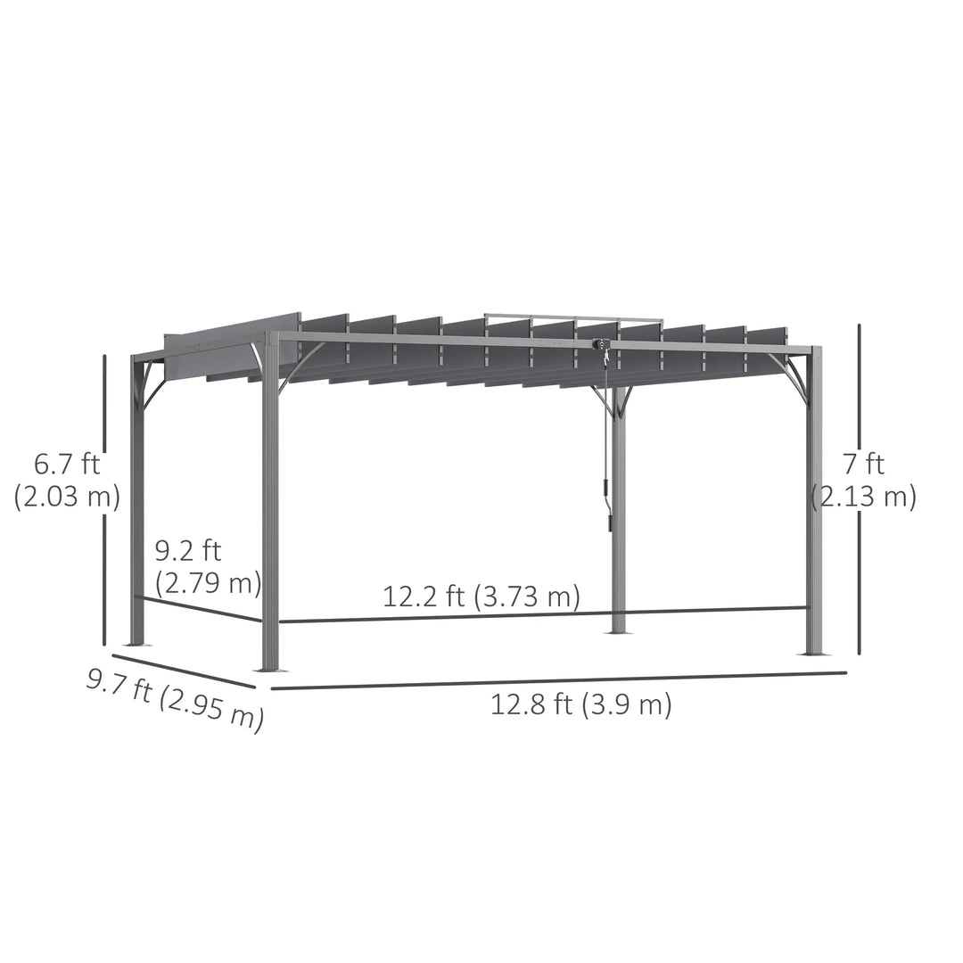 12.8' x 9.7' Louvered Aluminum Steel Patio Pergola Gazebo Canopy, Adjustable Fabric Roof, Grey