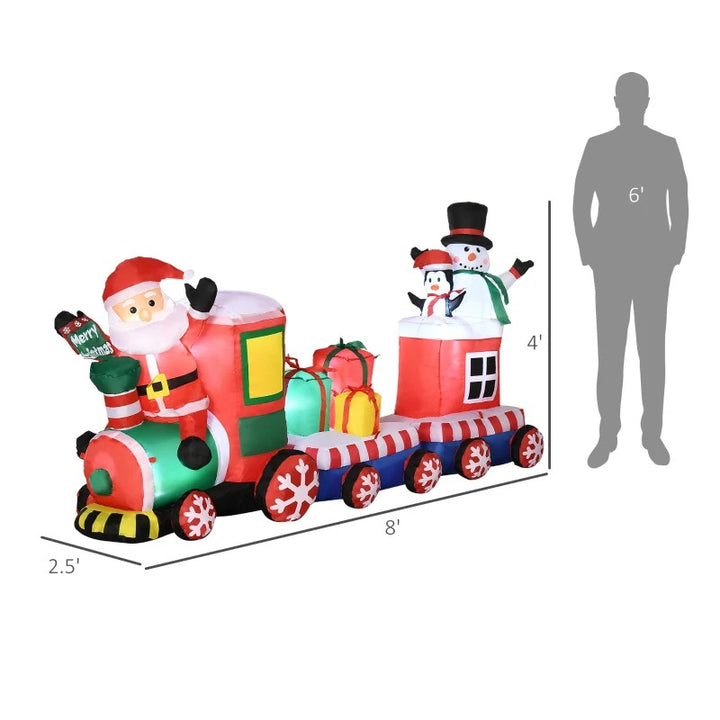 8ft Long Inflatable Holiday Christmas Outdoor Decoration w Light, Santa Train, Snowman, Penguin