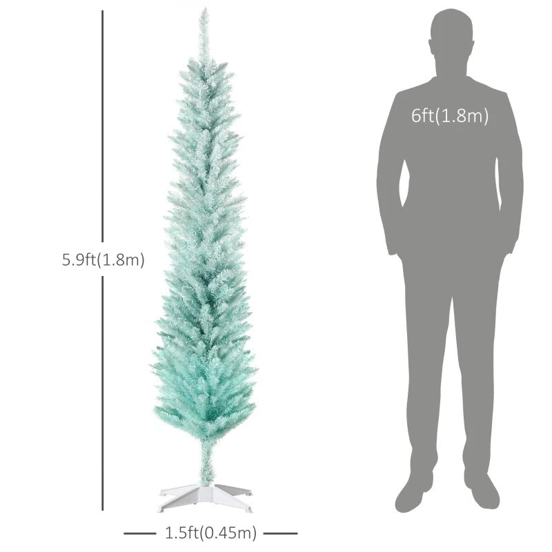 NEW 6ft 360-Tip Slim Pencil Artificial Christmas Holiday Xmas Tree Decor w Base, Lt Blue Turquoise