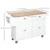 Rolling Kitchen Island Cart w Drop-leaf Dining Countertop Bar, Storage Cabinet, Wood Top, White