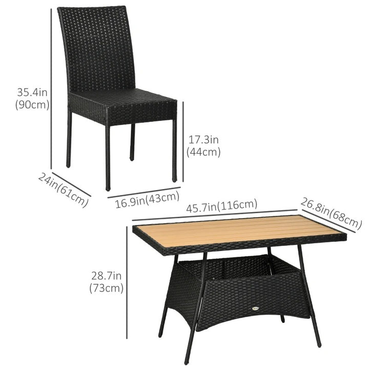 5pc Elegant PE Rattan Wicker Dining Set w Composite Wood-Look Table Outdoor Patio, Black, Cream