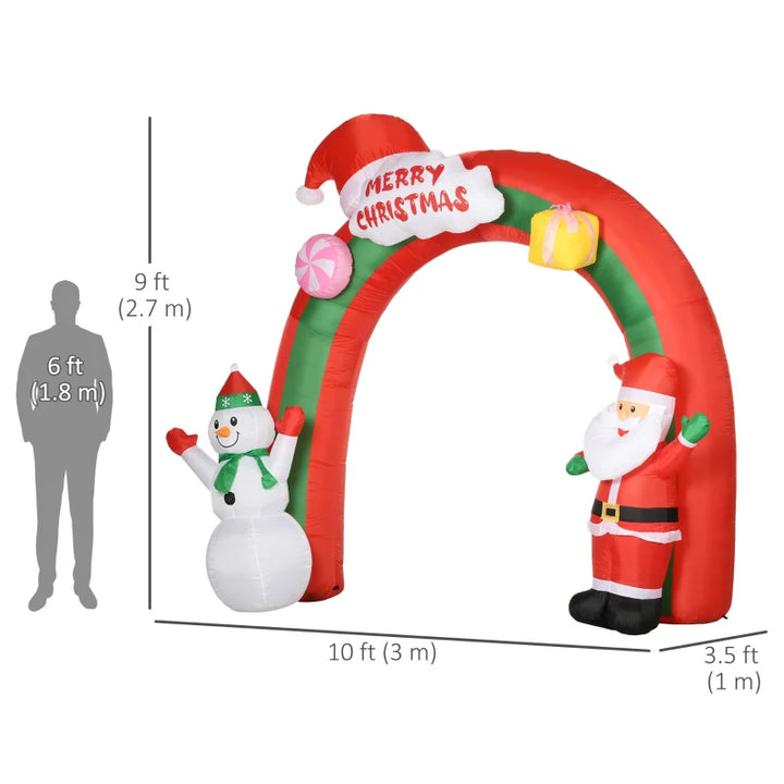 NEW 9ft Tall Walk-Thru Arch Holiday Christmas Outdoor Inflatable Lawn Decor w Lights, Santa Snowman