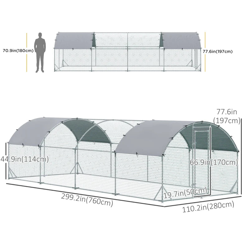 9.2' x 24.9' x 6.5' Large Galv Steel Chicken Run Coop Cage Shelter for Small Pets Outdoor Yard