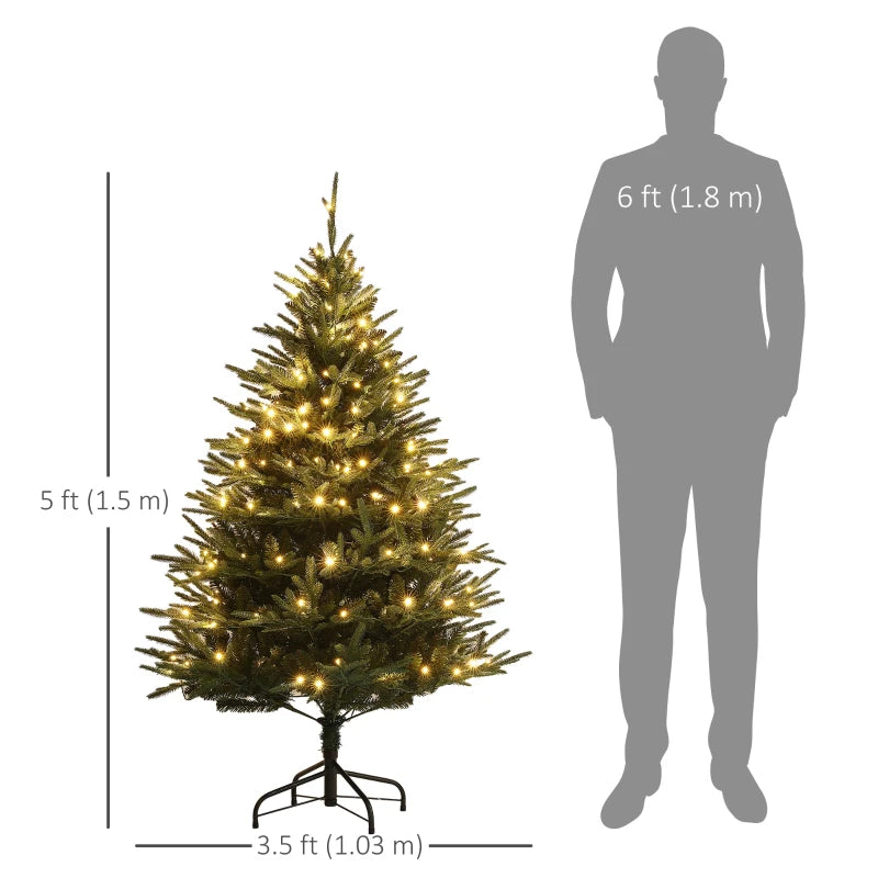 5ft 542-Tip Prelit Natural-Look Artificial Christmas Holiday Fake Tree w 200 LED Lights, Green