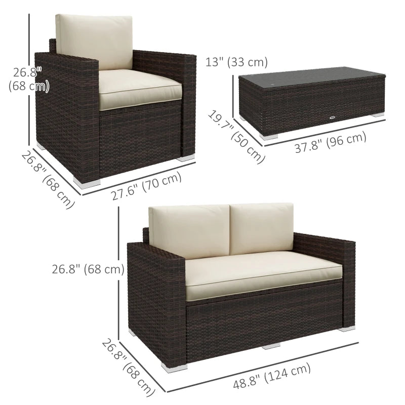 4pc PE Rattan Wicker Conversation Loveseat Armchairs w Cushions Outdoor Patio, Mix Brown, Beige