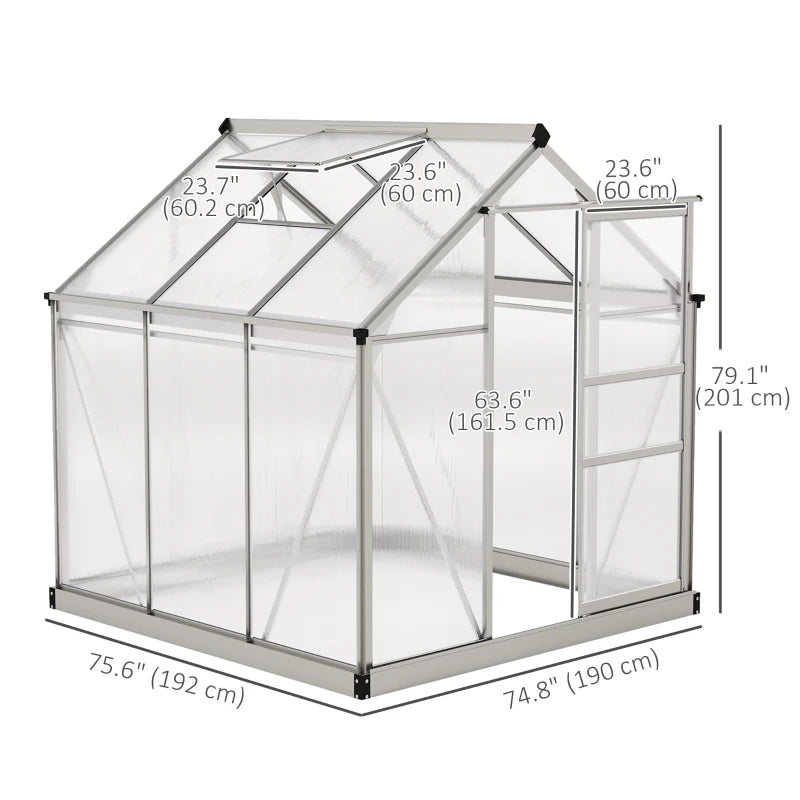 6' x 6' x 6.6' Polycarbonate Greenhouse Walk-In Garden Kit - Durable Year-Round Plant Protection