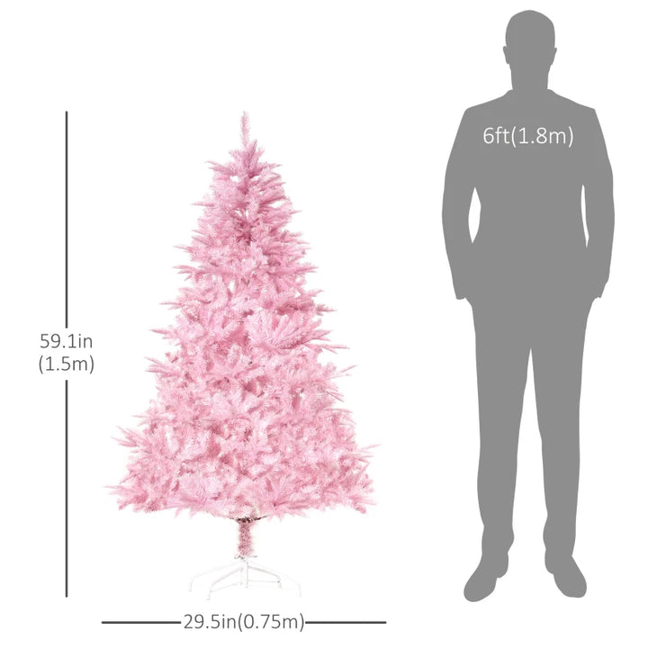 5ft 576-Tip Lush Unlit Classic Shape Artificial Christmas Holiday Tree, Base, Xmas Decor, Pink