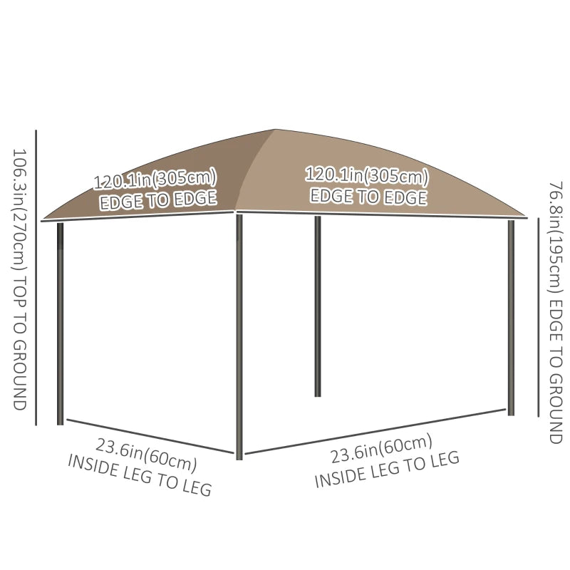 10' x 10' PC Aluminum Hardtop / Steel Frame Gazebo Canopy Outdoor Shade Patio, Curtains, Brown