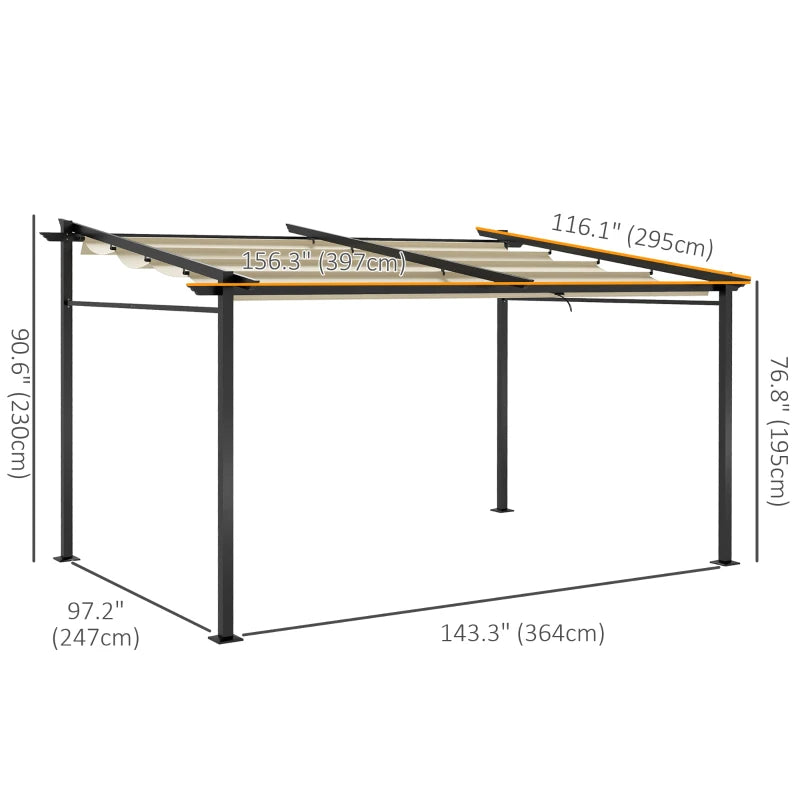 Retractable Metal Pergola with Sliding Roof Canopy - Adjustable Outdoor Shade 10' x 13'