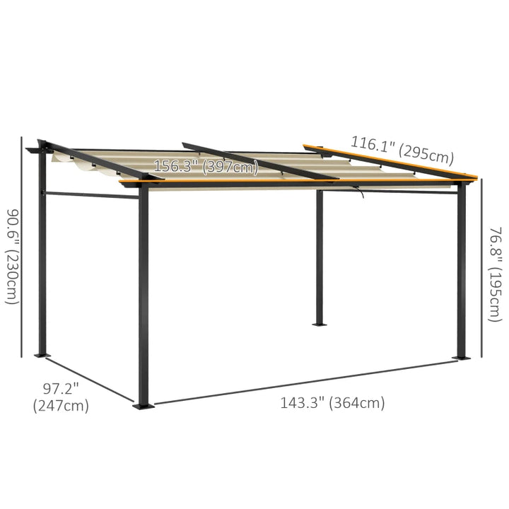 Retractable Metal Pergola with Sliding Roof Canopy - Adjustable Outdoor Shade 10' x 13'