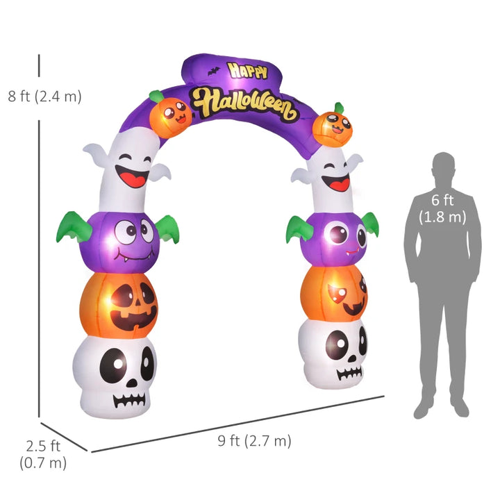 8ft Fun Halloween Archway Inflatable Decoration w Lights, Indoor Outdoor Lawn Ghosts Pumpkins