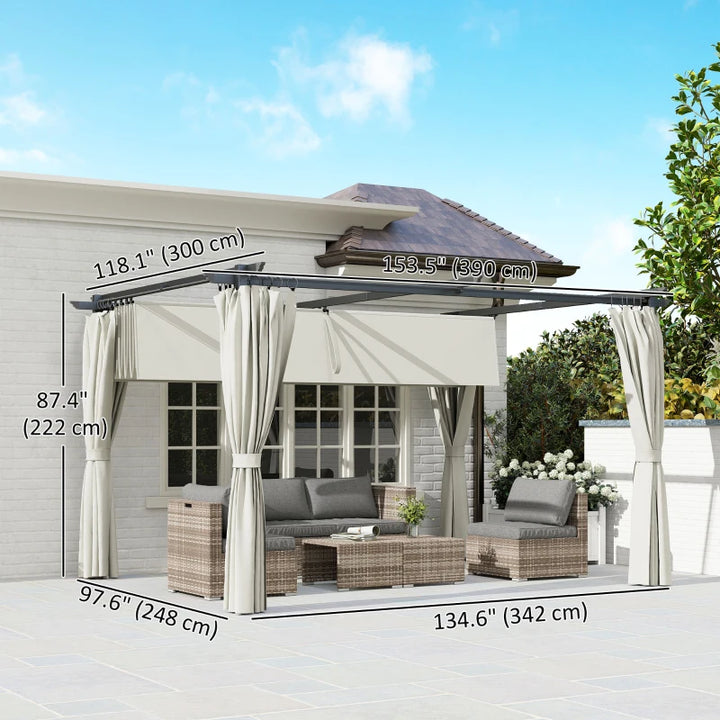 10x13 Pergola with Retractable Canopy and Curtains - UPF30+ Sun Shade Patio Shelter