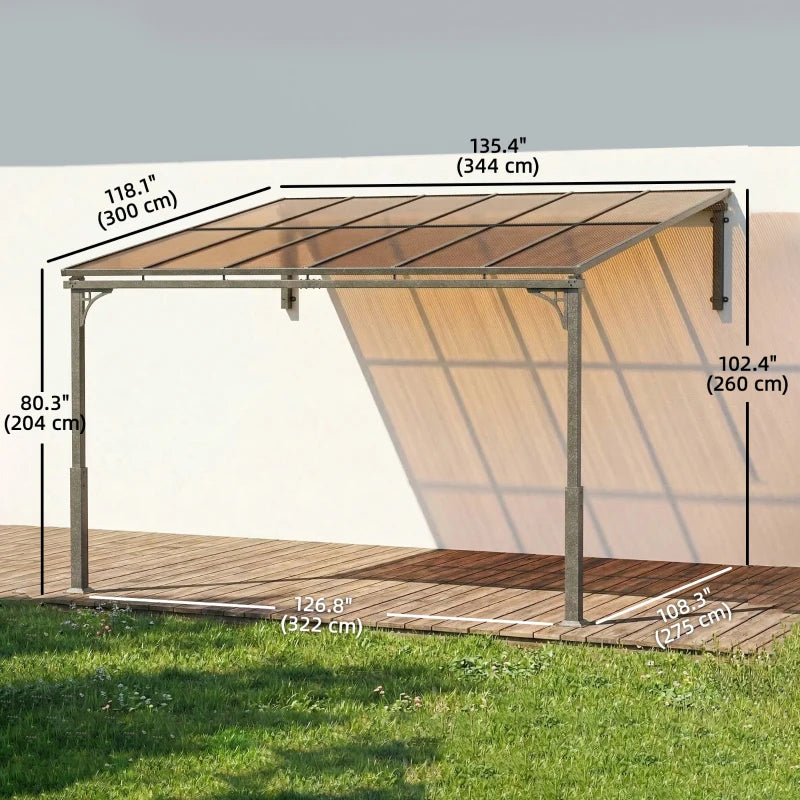 11' x 10' Outdoor Wall Mounted Pergola Hardtop Gazebo - Durable UV Blocking Patio Shelter