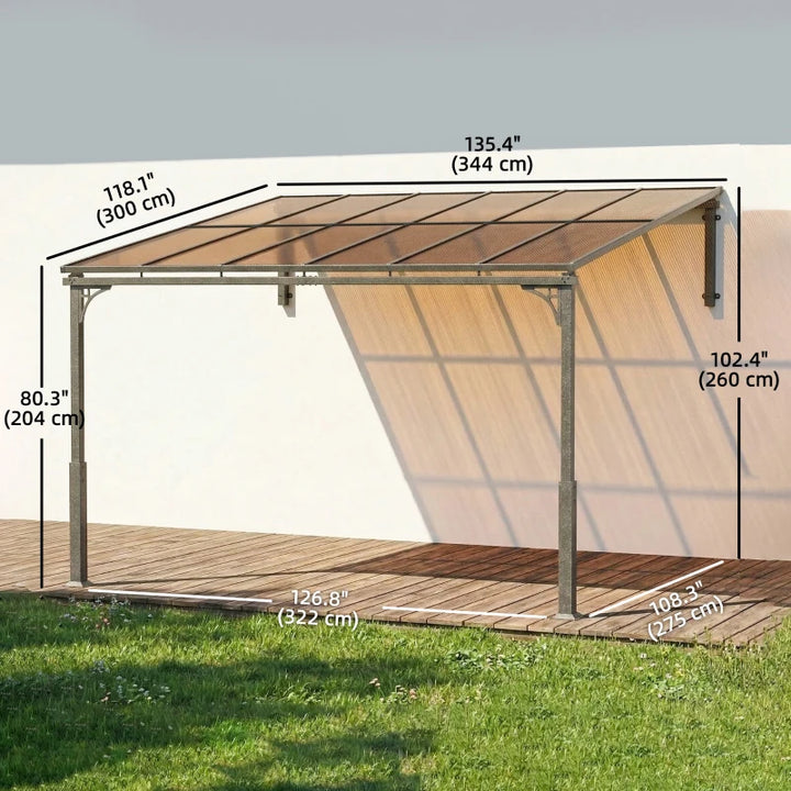 11' x 10' Outdoor Wall Mounted Pergola Hardtop Gazebo - Durable UV Blocking Patio Shelter