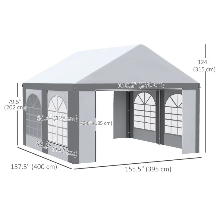 13' x 13' Portable Event Party Wedding Tent Outdoor Canopy w 4 Window Walls, Doors, White, Grey13' x 13' Portable Event Party Wedding Tent Outdoor Canopy w 4 Window Walls, Doors, White, Grey