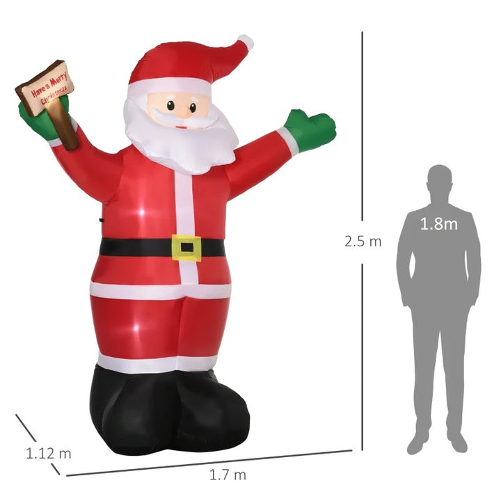 8ft Inflatable LED Holiday Christmas Outdoor Blow Up Decoration, Waving Santa, Merry Xmas Sign