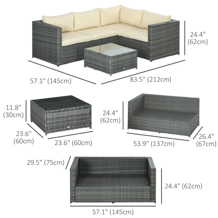 3pc PE Rattan Wicker L-Shape Sectional Conversation Sofa w Cushions Outdoor Patio – Beige, Grey