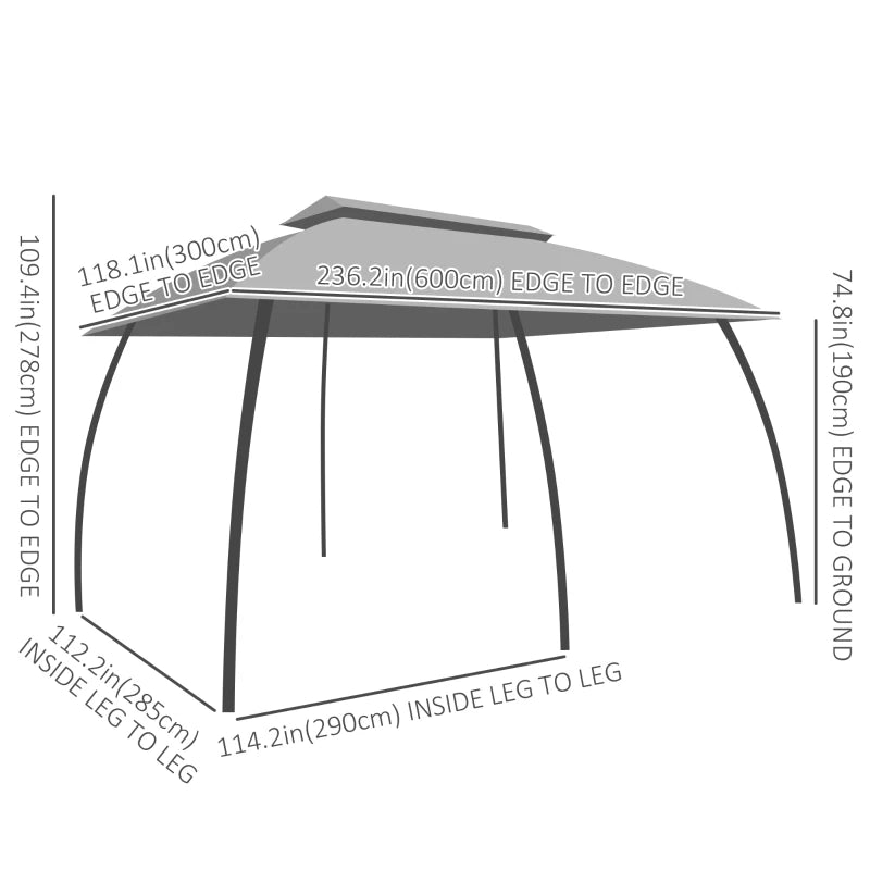 20' x 10' Outdoor Gazebo Canopy Shelter Party Tent w Vented Roof, Mesh Net Walls Garden Grey