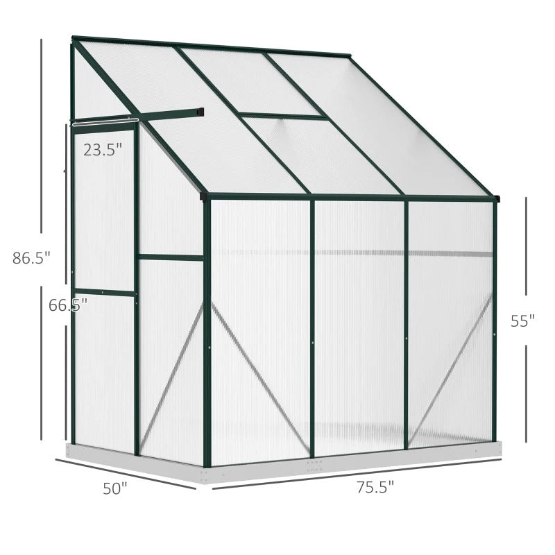 6.3' x 4.2' Walk-In Hard-Sided Greenhouse w Aluminum Frame, PC, Roof Vent for Outdoor Garden