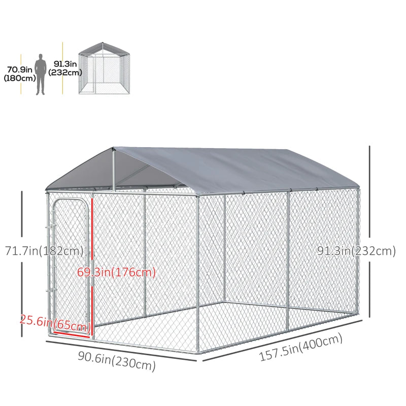 13' x 7.5' x 7.5' Galv Steel Dog House, Door, Roof, Playpen Kennel Shelter Heavy Duty Outdoor