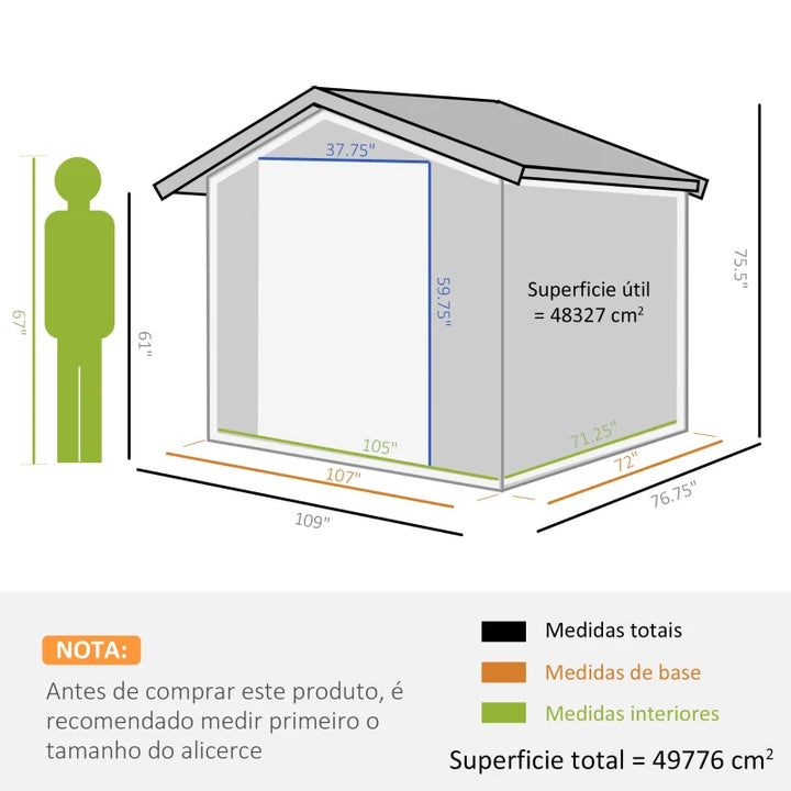 9’ x 6’ x 6’ Arrow Outdoor Metal Storage Shed Organizer w/ Foundation for Patio Backyard - Grey