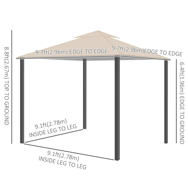 10' x 10' Outdoor Soft-top Gazebo Canopy Shelter 2-Tier Fabric Roof, Curtain, Mesh, Khaki Beige