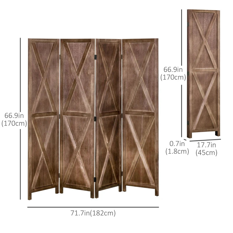 4-Panel Farmhouse Wood Room Divider Privacy Screen Partition Barndoor Decor Rustic Walnut Brown