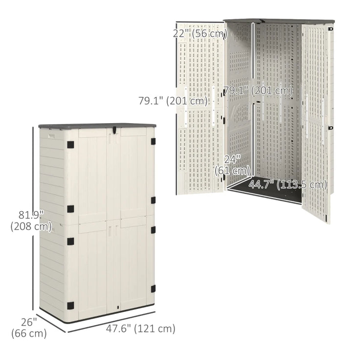 Outdoor Storage Cabinet Cream White - Large Capacity Lockable Garden Shed