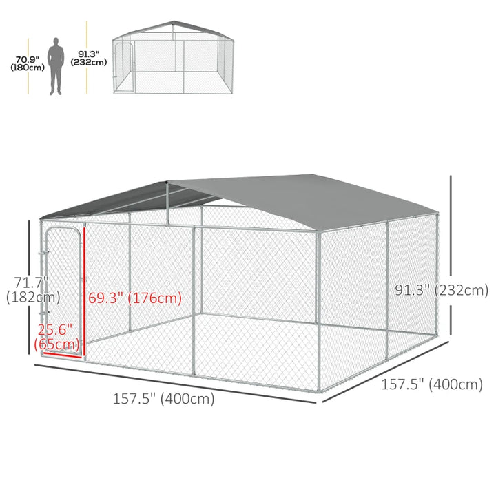 13' x 13' x 7.5' Lg Galv Steel Dog House, Door, Roof, Playpen Kennel Shelter Heavy Duty Outdoor