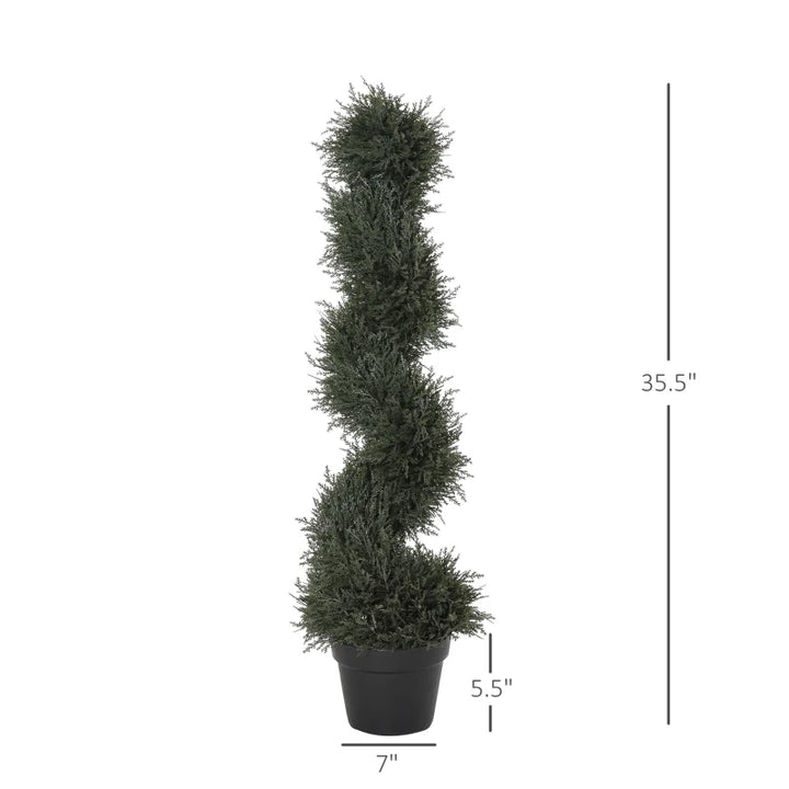 35.5” Artificial Topiary Tree Indoor Outdoor Faux Spiral Decor Plant w/ Nursery Pot - Green