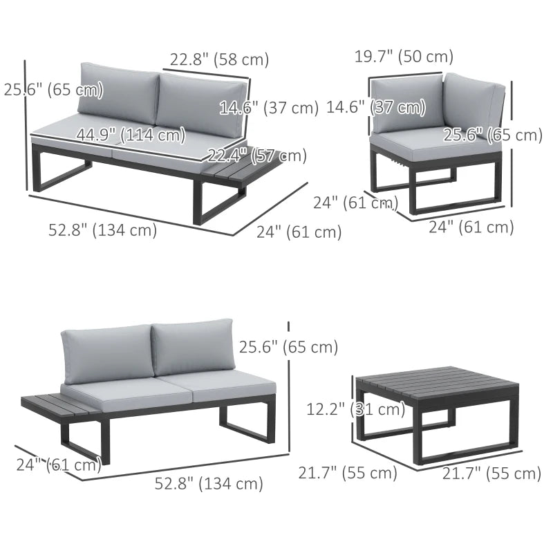 4 Pieces Outdoor Patio Furniture Set - Reclining Garden Corner Sofa with Coffee Table