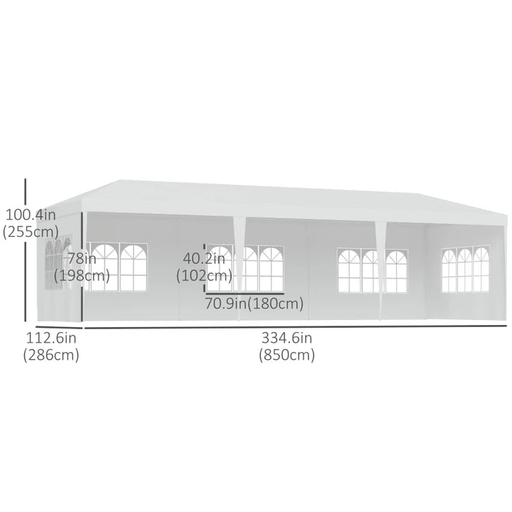 28' x 10' Portable Event Party Wedding Tent Outdoor Gazebo Canopy w 5 Walls, Windows, White