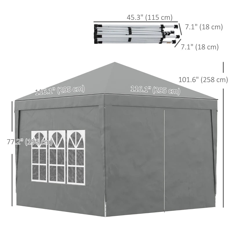 10’ x 10’ Pop-Up Portable Outdoor Event Party Wedding Tent Gazebo Canopy w Case, 4 Walls, Grey