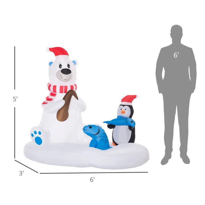 5ft Inflatable Christmas Holiday Blow Up w Lights Outdoor Decor, Polar Bear, Penguin on Iceberg