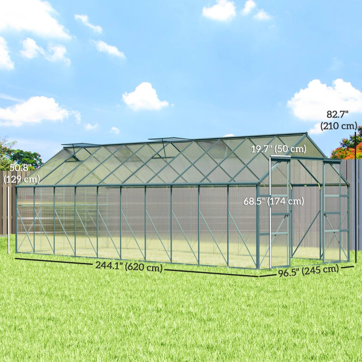 Aluminum Polycarbonate Walk-In Garden Greenhouse - Year-Round Plant Protection