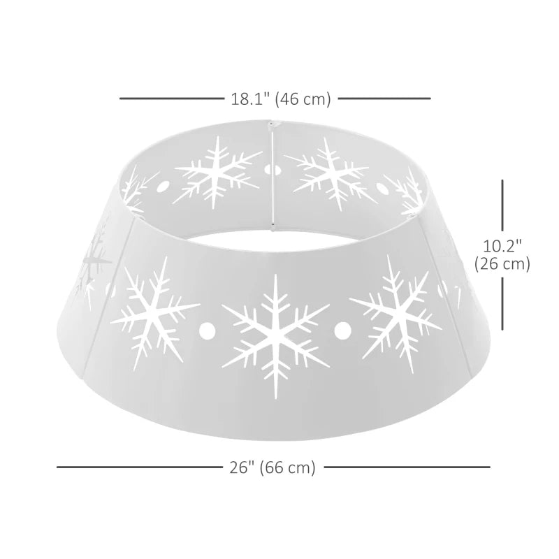 NEW 26" Farmhouse Metal Tree Skirt Collar Guard for Christmas Holiday Xmas, Snowflake Cutout, White