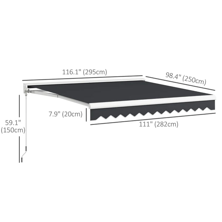 10' x 8' Electric Retractable Awning Sun Shade Canopy w Remote, Outdoor Patio Deck, Grey