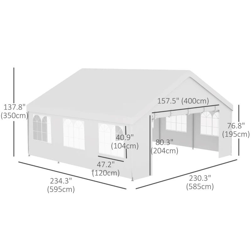 19.5' x 19' Heavy Duty Outdoor Party Event Tent Canopy Wedding Shelter w Walls, Windows, White