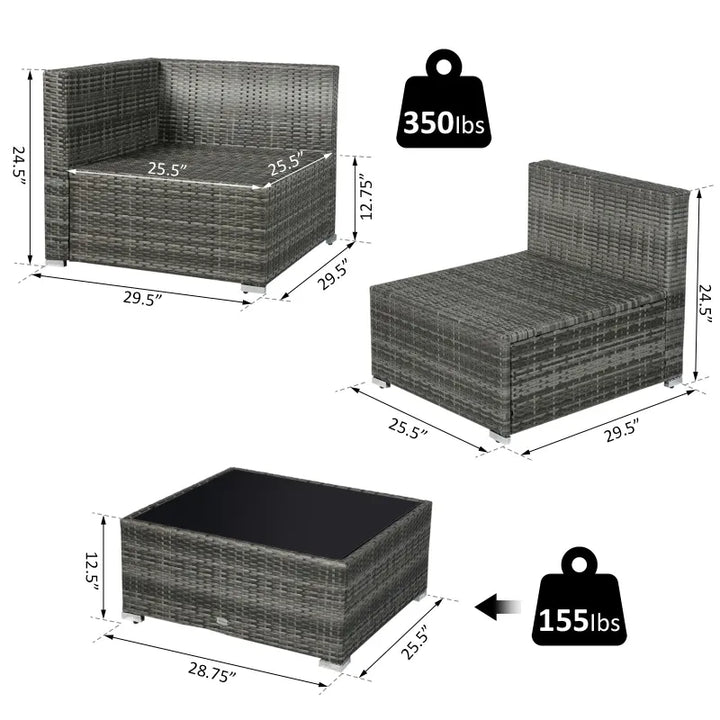 7pc PE Rattan Wicker Sectional Conversation Furniture Set w/ Cushions for Outdoor Patio - Grey