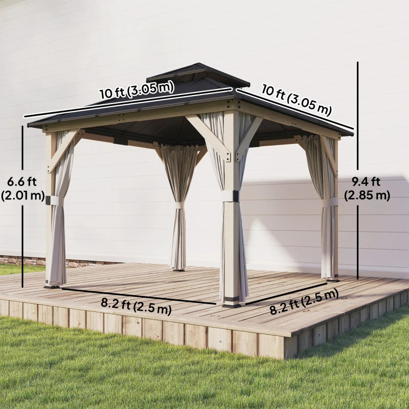 10' x 10' Outdoor Hardtop Gazebo with Double Steel Roof and Curtains - Durable Weather-Resistant Patio Shelter