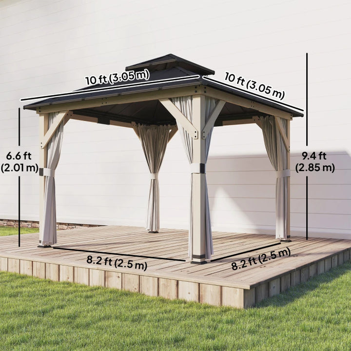 10' x 10' Outdoor Hardtop Gazebo with Double Steel Roof and Curtains - Durable Weather-Resistant Patio Shelter