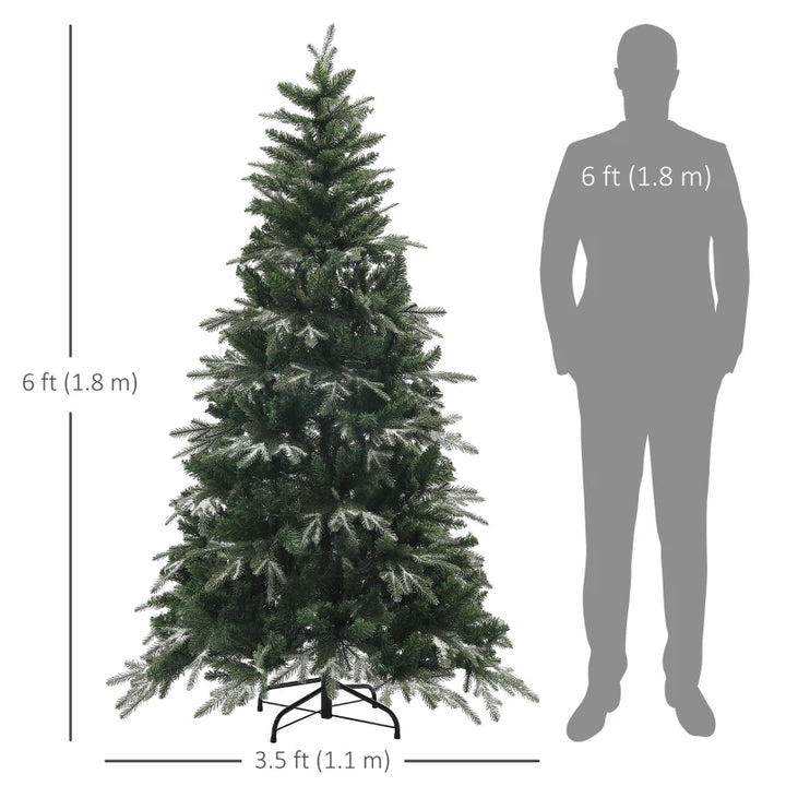 6ft 850-Tip Natural Look Ice Crystal Snow Flocked Artificial Christmas Holiday Xmas Tree, Green