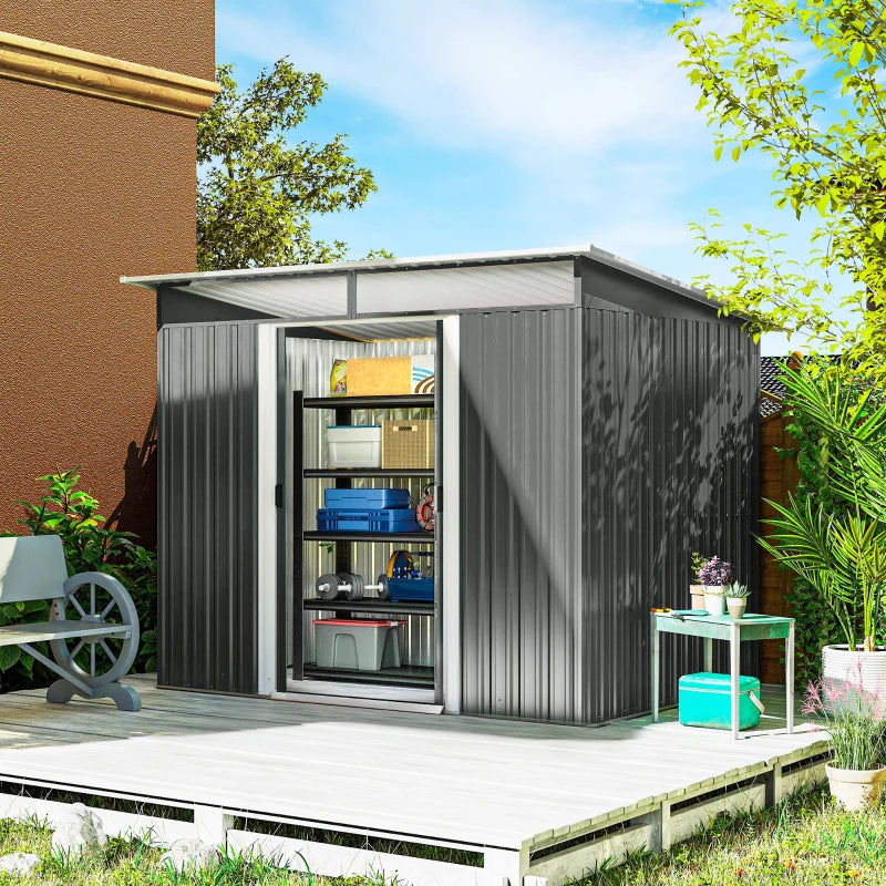 Outdoor Metal Garden Shed 9' x 6.5' - Durable Backyard Tool Storage
