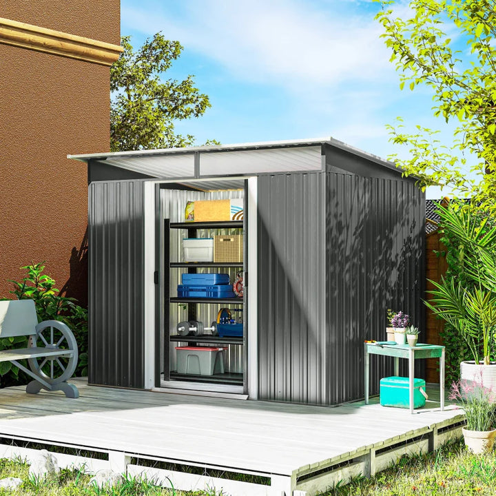 Outdoor Metal Garden Shed 9' x 6.5' - Durable Backyard Tool Storage