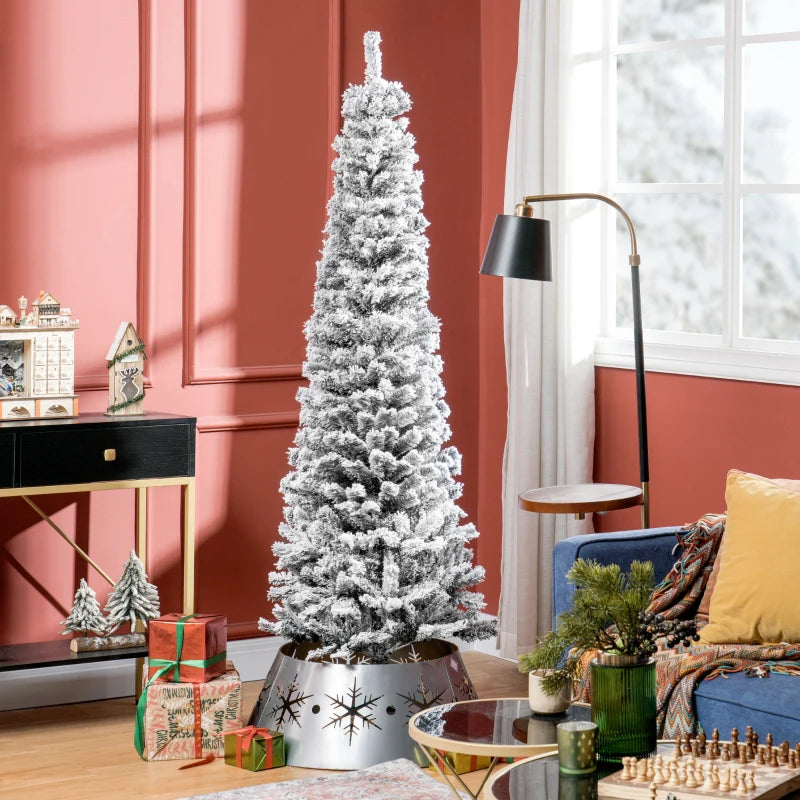 6ft 492-Tip Unlit Snow Flocked Slim Artificial Pencil Christmas Holiday Fake Xmas Tree, Black