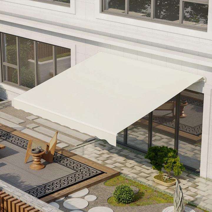 12' x 10' Electric Retractable Awning Sun Shade Canopy, Remote, Outdoor Patio Deck, Cream White