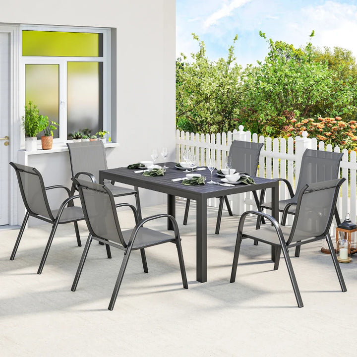 7 Pieces Outdoor Dining Set for 6 - Durable Stackable Patio Furniture with Rectangular Table